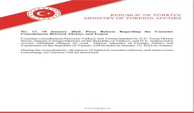 Press Release Regarding the Consular Consultations Between Türkiye and Yemen