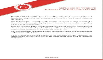 Press Release Regarding the Recommendation and Resolution Adopted by the Parliamentary Assembly of the Council of Europe on Türkiye